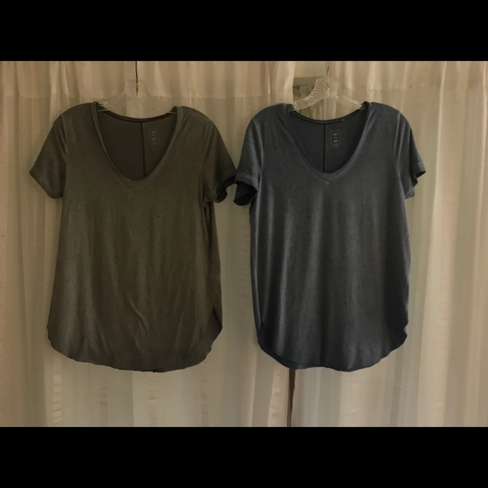 TWO v-neck t-shirts (grey & light blue)